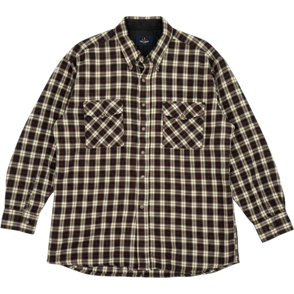 Ivy Crew Mens Plaid Flannel Shirt Lined Button Down Black Red Cream XL